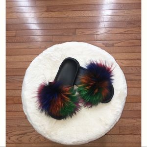 Multi Color Raccoon Fur Slides